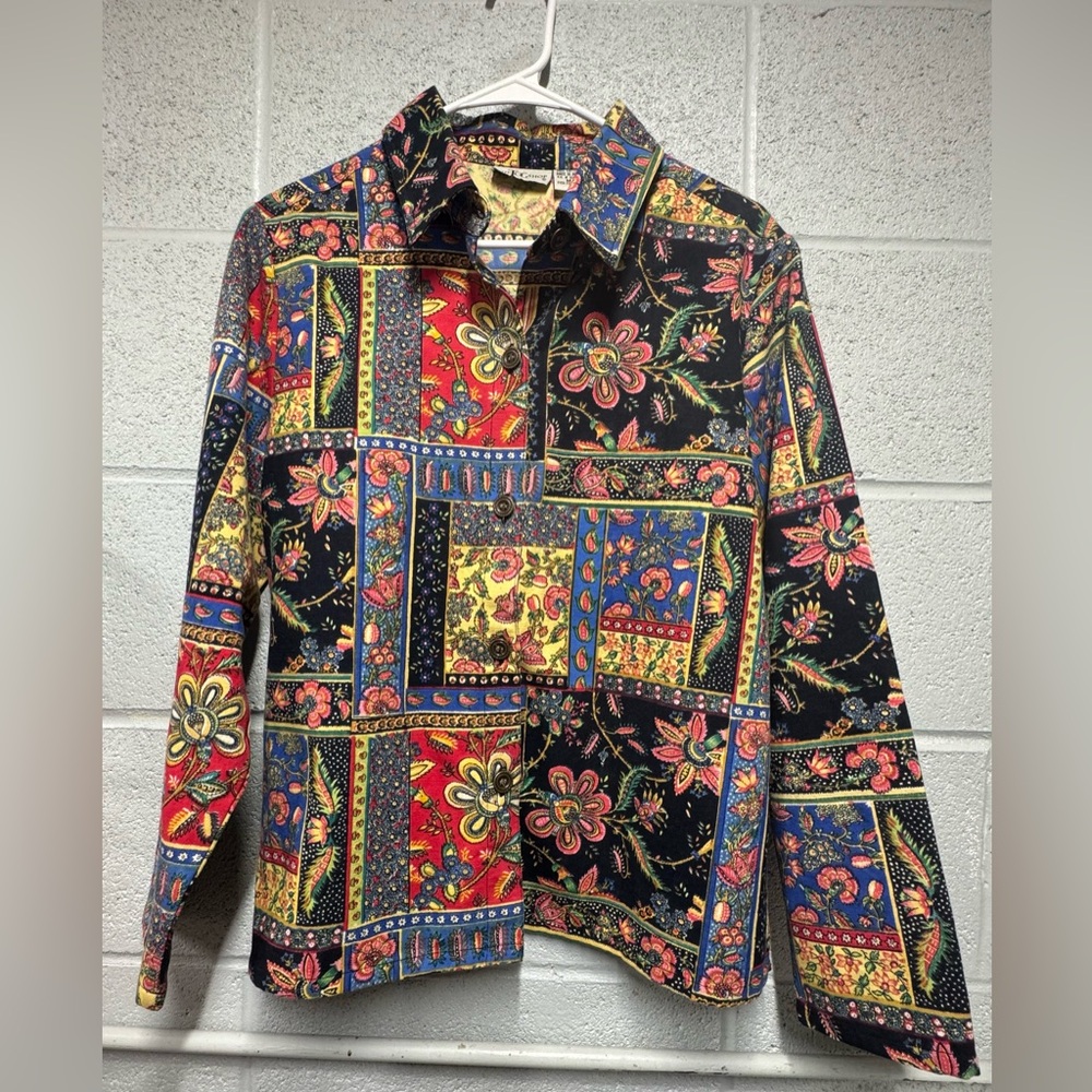 The TOG Womens Patchwork Print‎ Soft Denim Jacket medium Floral colorful cotton